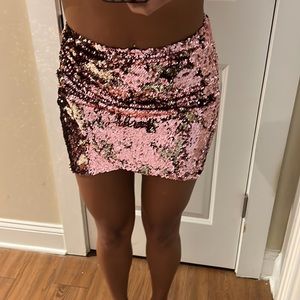 Pink and gold sequin mini skirt